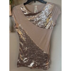 Y2K Kische "Smokey Diamond" sequin Women's Taupe Top Size S fairycore sequin